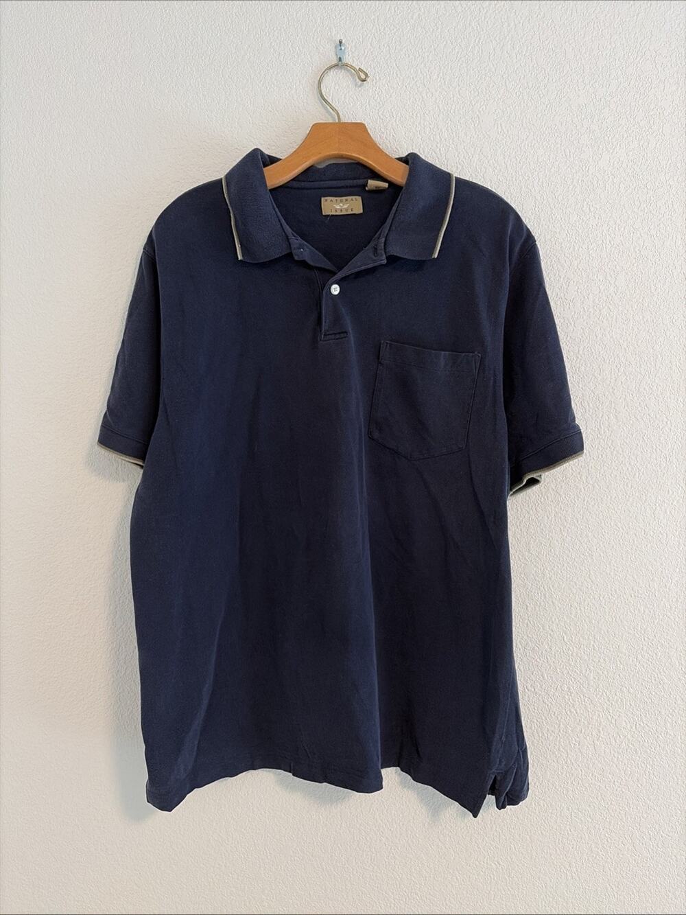 Vintage Preloved Natural Life Polo Shirt Blue Tan Trim Golfing Y2K Mens XL